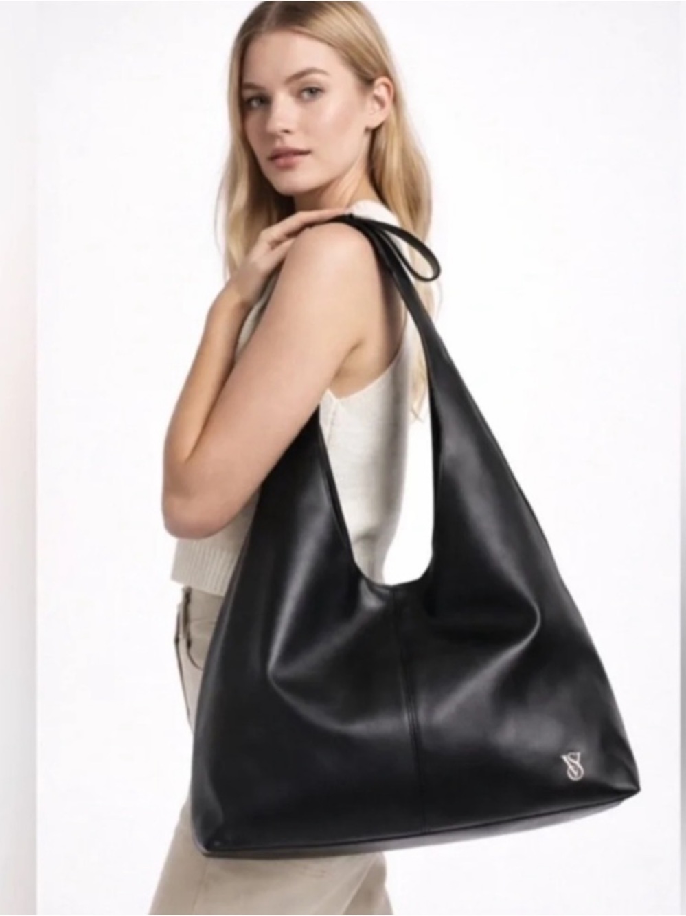 Victoria's Secret Black Leather Slouch Hobo Bag